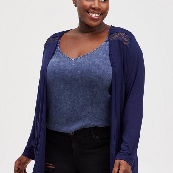 Plus Size 3X Torrid Super Soft Blue Cardigan Lace Yolk Stretchy Shirt top womens - Picture 2 of 7